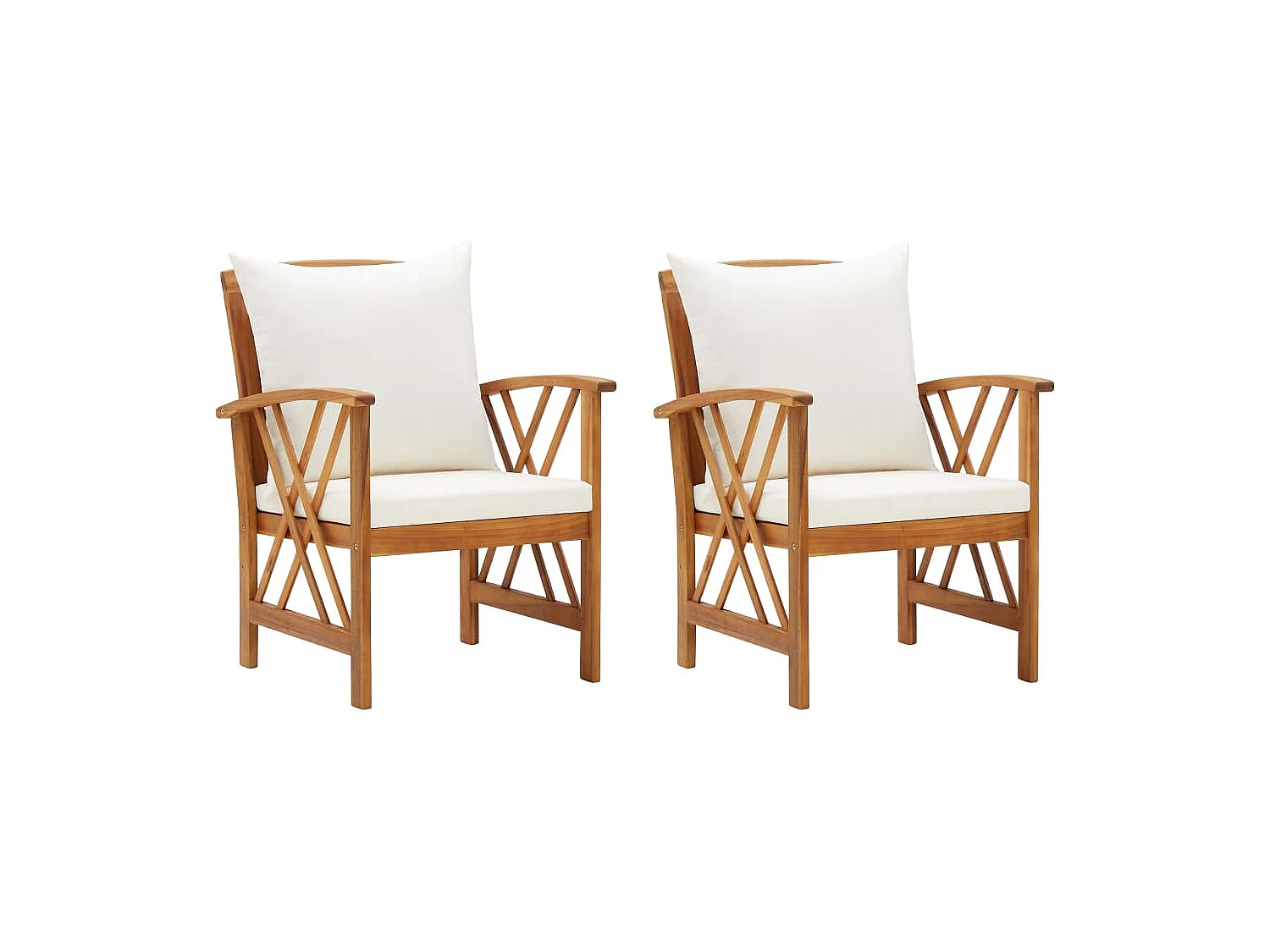 Set di 2 sedie da giardino con cuscini in legno massello di acacia