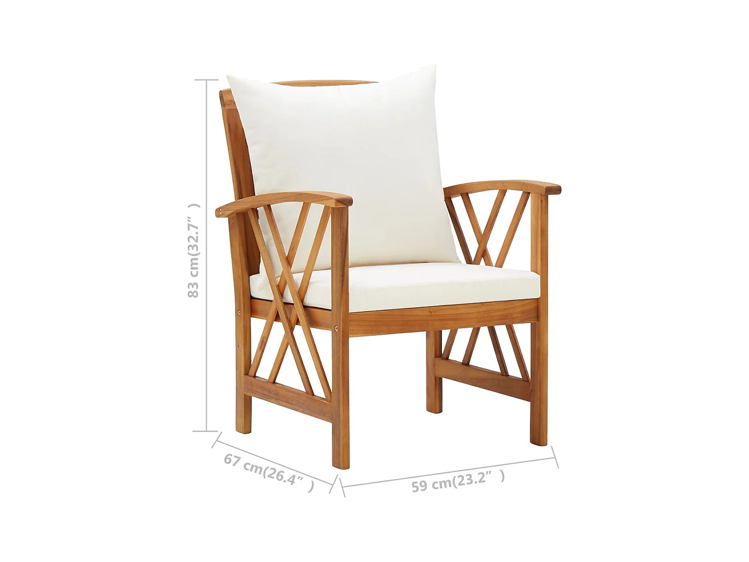 Set di 2 sedie da giardino con cuscini in legno massello di acacia