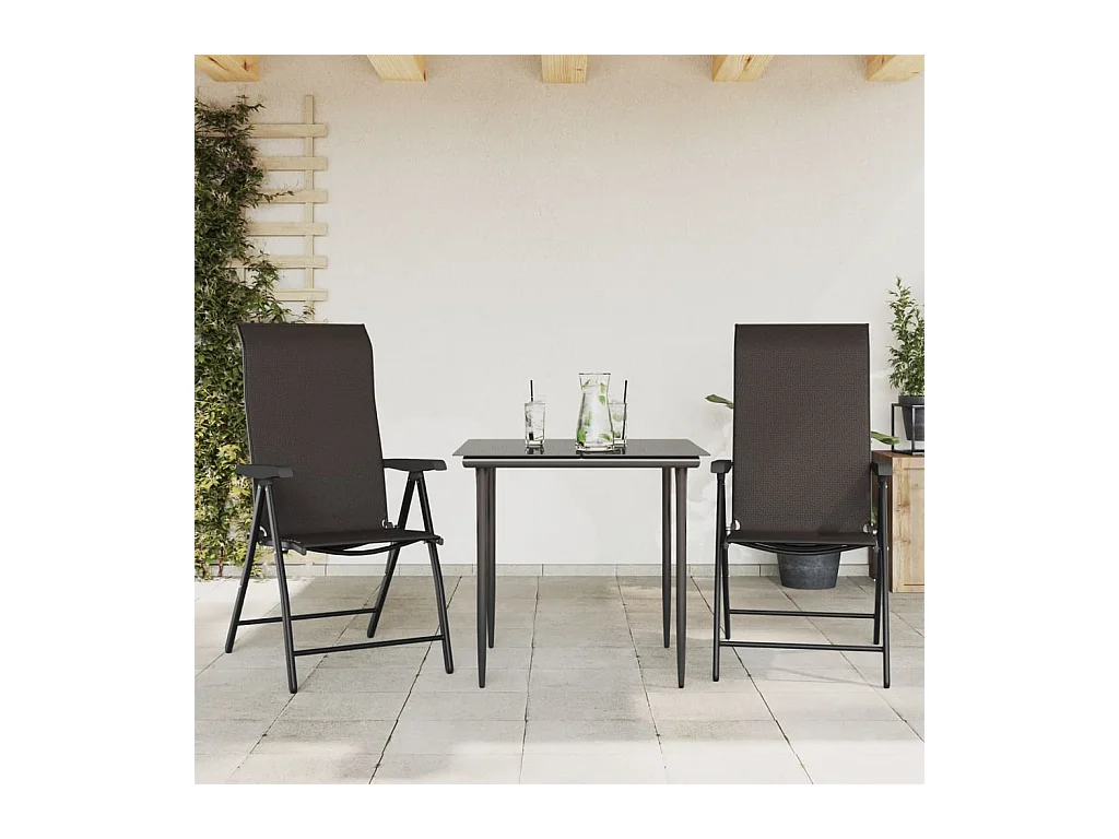 Set di 2 sedie pieghevoli da giardino in polyrattan color caffè nero