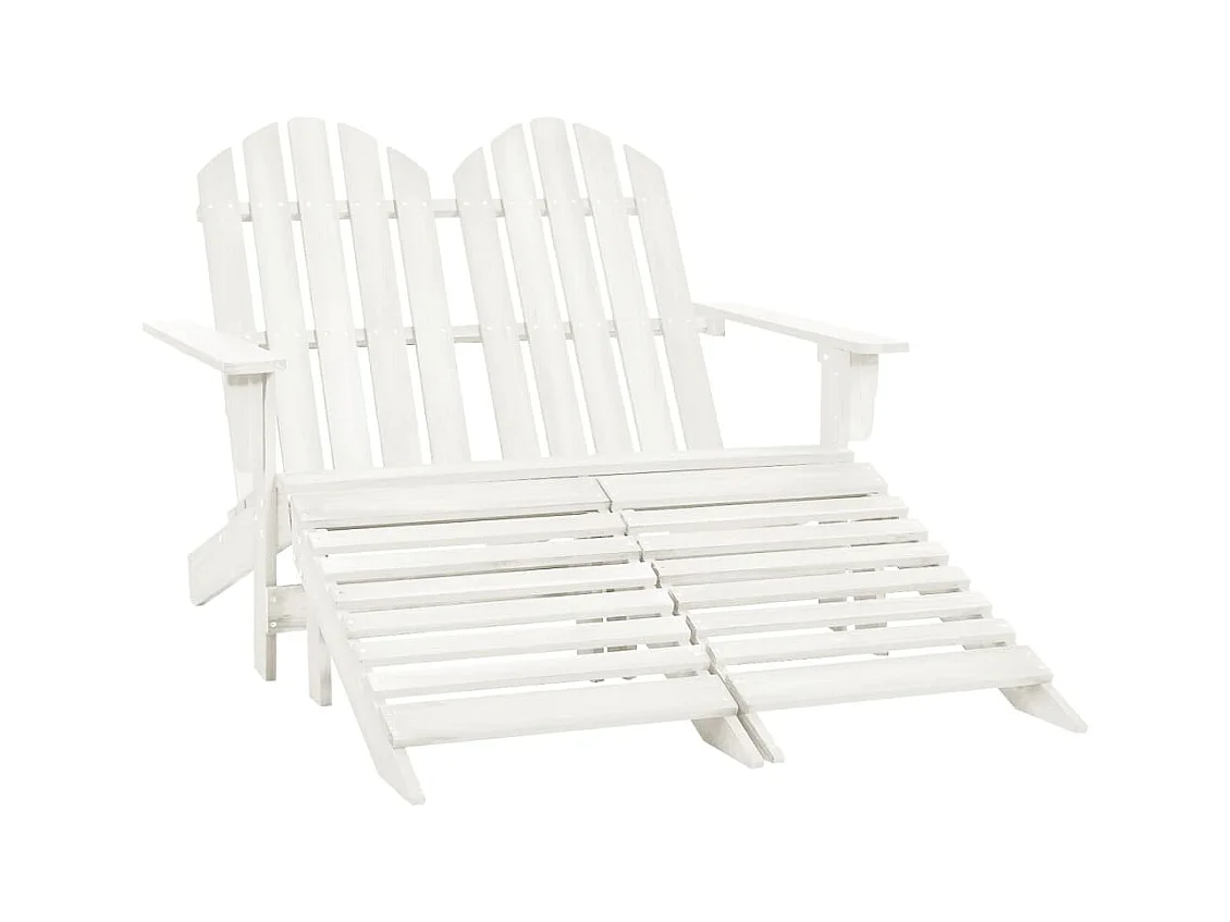 Silla de jardín Adirondack de 2 plazas y reposapiés en abeto blanco