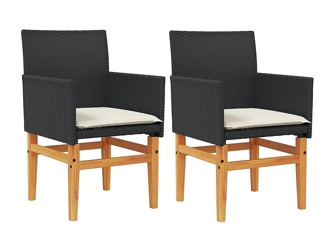 Chaises de jardin coussins lot de 2 noir résine tressée et bois