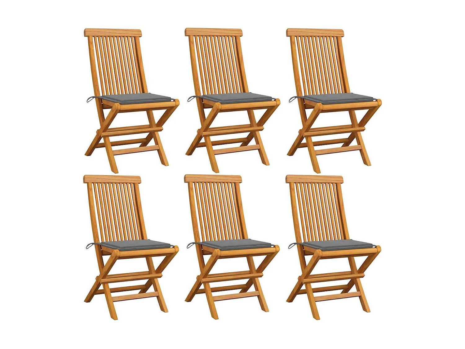 Chaises de jardin et coussins gris lot de 6 Bois de teck massif