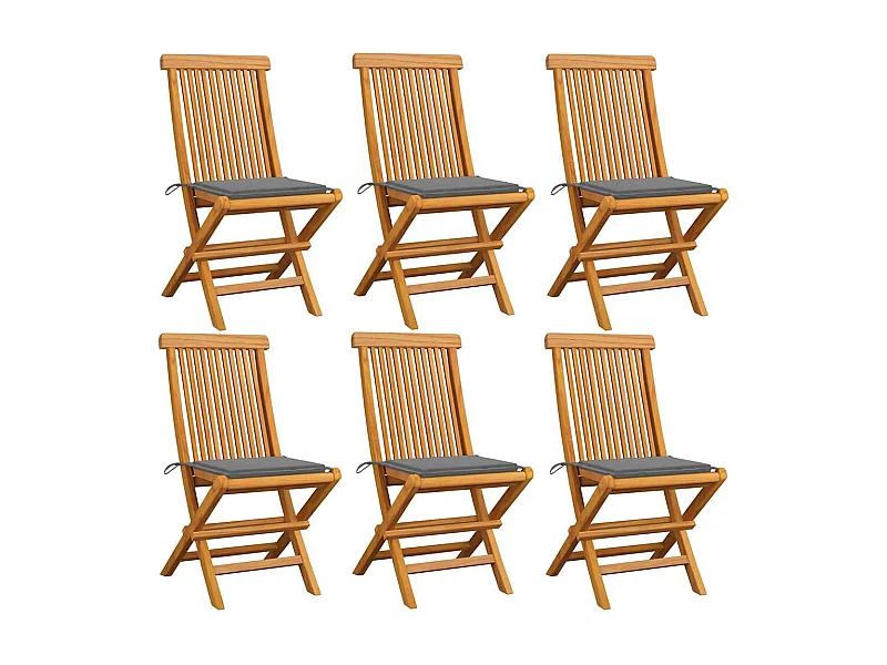 Chaises de jardin et coussins gris lot de 6 Bois de teck massif
