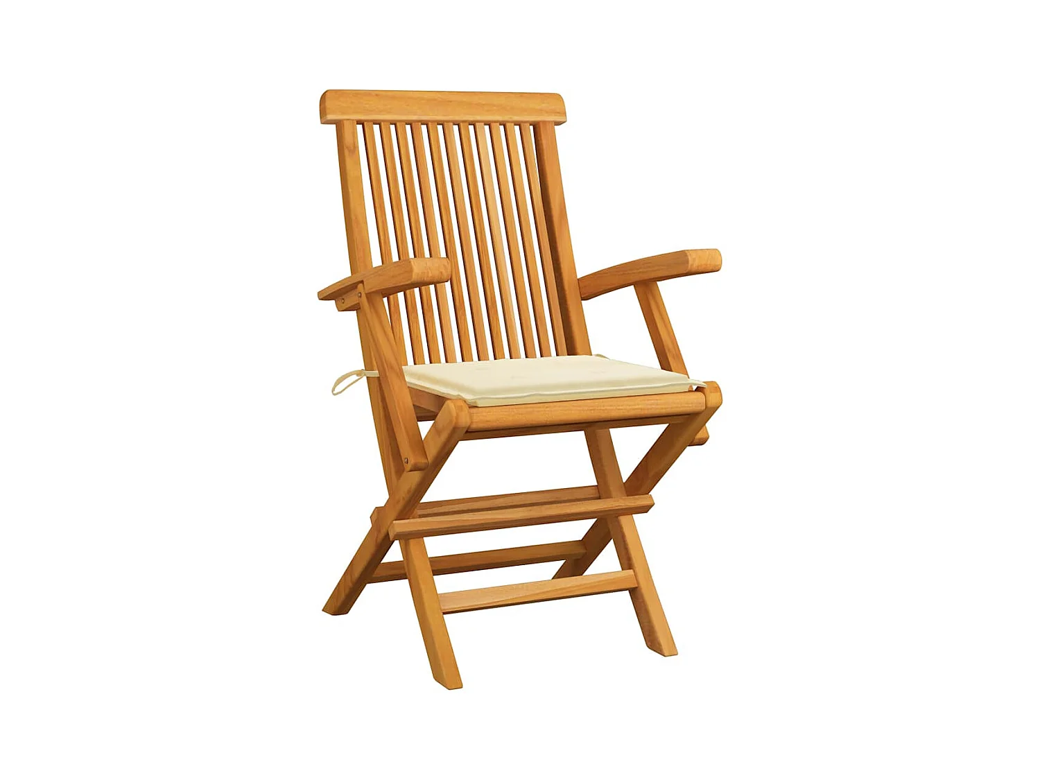 Set di 3 sedie da giardino con cuscini color crema in legno massello di teak