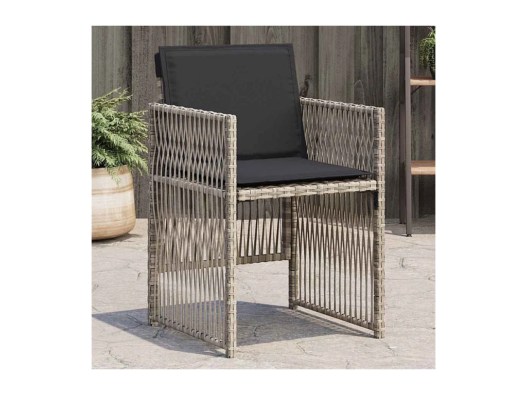 Juego de 4 sillas de jardín con cojines de ratán sintético gris claro