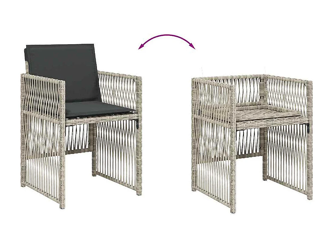 Juego de 4 sillas de jardín con cojines de ratán sintético gris claro