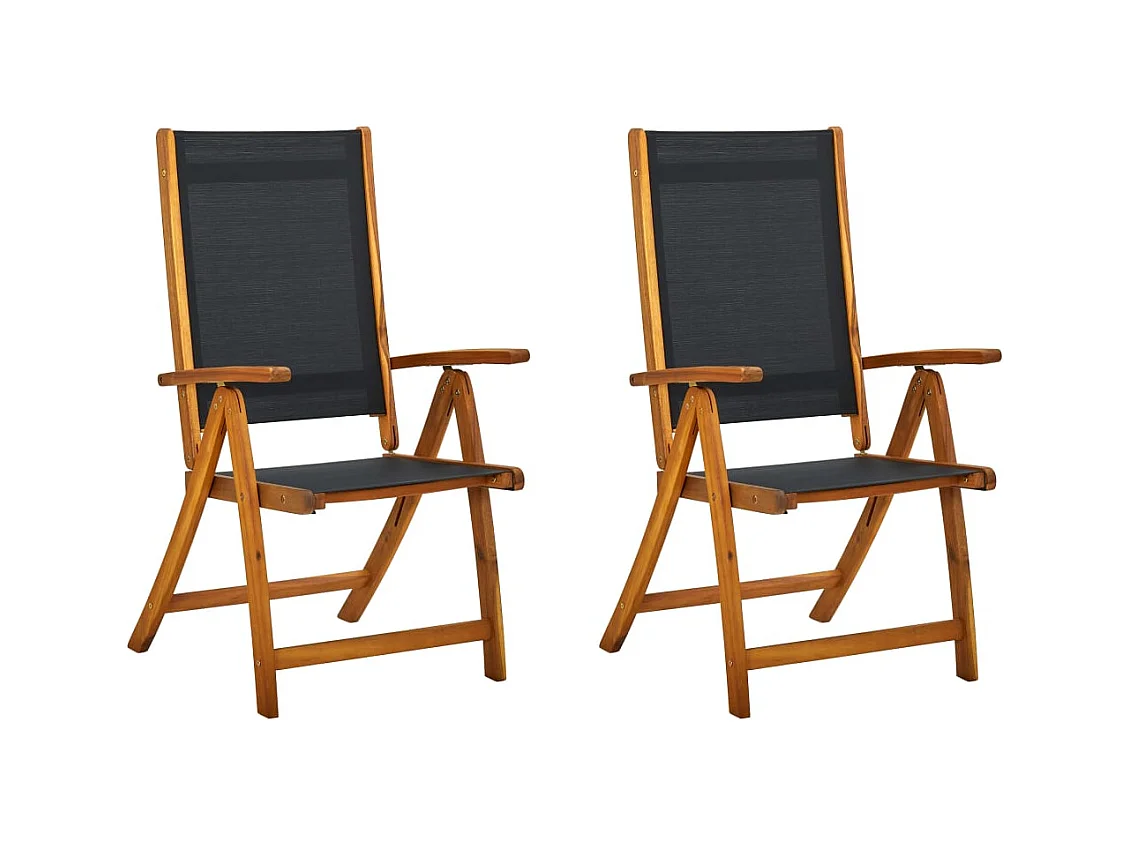 Juego de 2 sillas de jardín plegables de madera de acacia y textilene