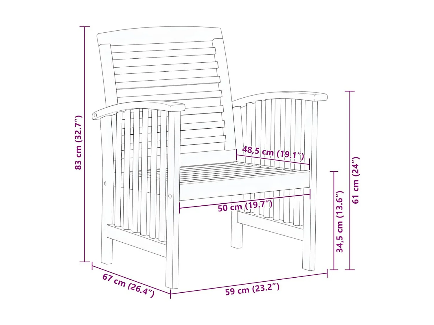 Chaises de jardin lot de 2 Bois d'acacia massif