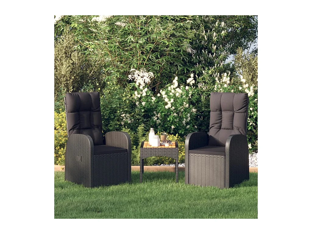 Chaise inclinable de jardin 2pc et coussins Résine tressée Noir