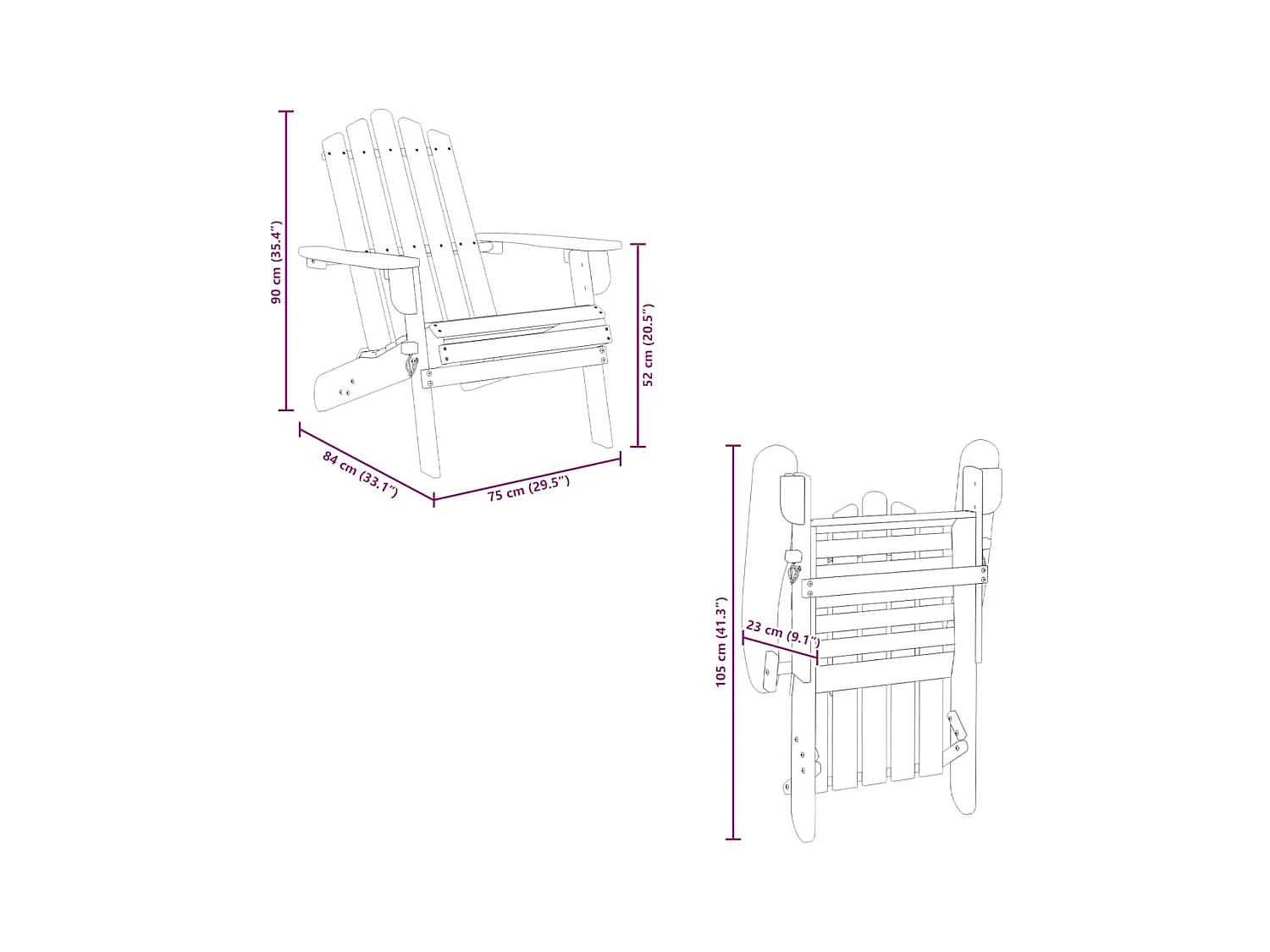 Set di 2 sedie da giardino Adirondack in legno massello di acacia