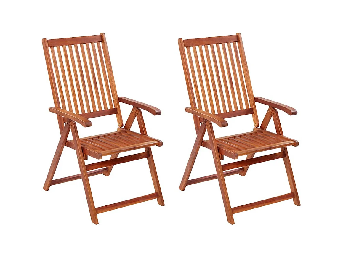 Set di 2 sedie da giardino pieghevoli in legno massello di acacia marrone