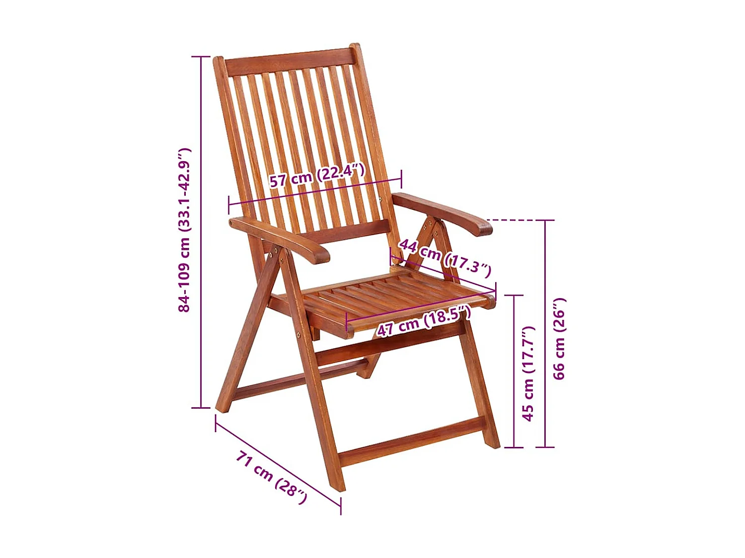 Chaises pliables de jardin lot de 2 Bois solide d'acacia Marron