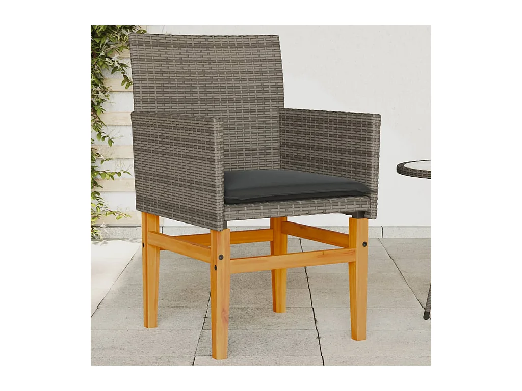 Set di 2 cuscini per sedie da giardino in resina intrecciata grigia e legno