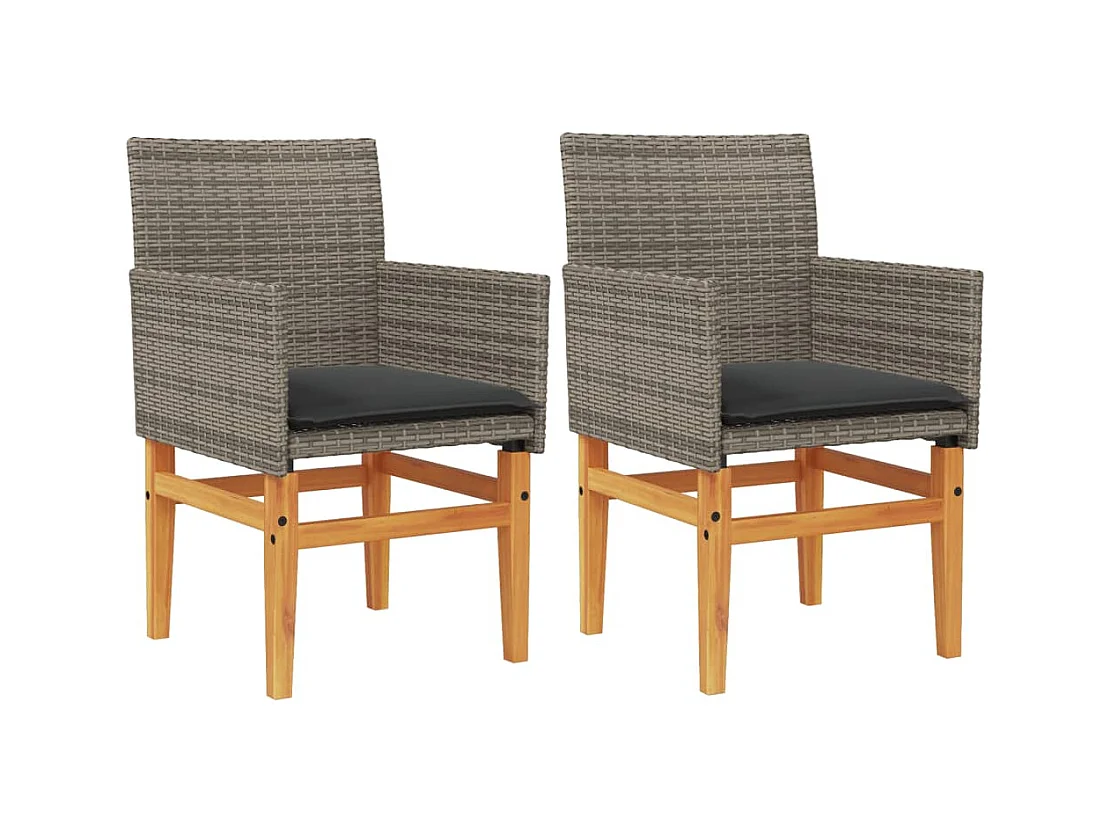 Set di 2 cuscini per sedie da giardino in resina intrecciata grigia e legno