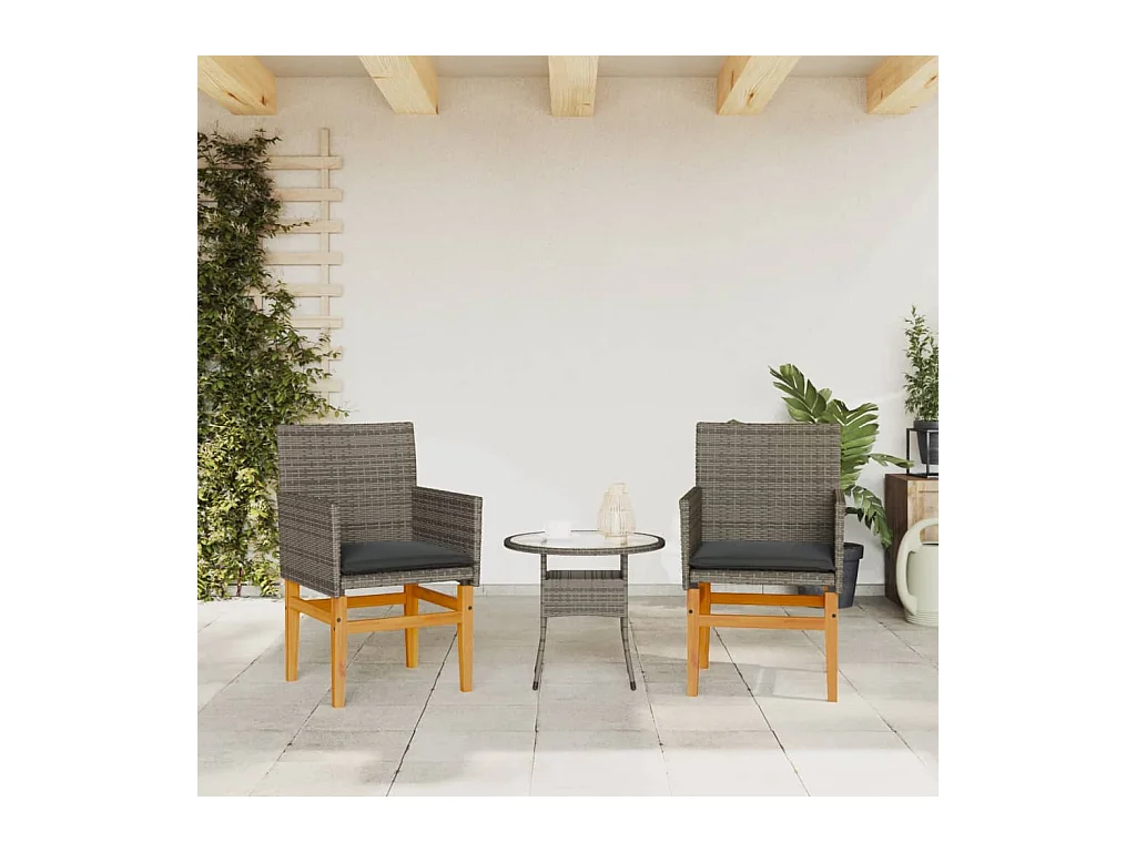 Set di 2 cuscini per sedie da giardino in resina intrecciata grigia e legno