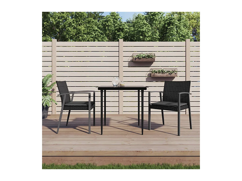 Tuinstoelen en kussens set van 2 zwart 56,5x57x83 cm rotan