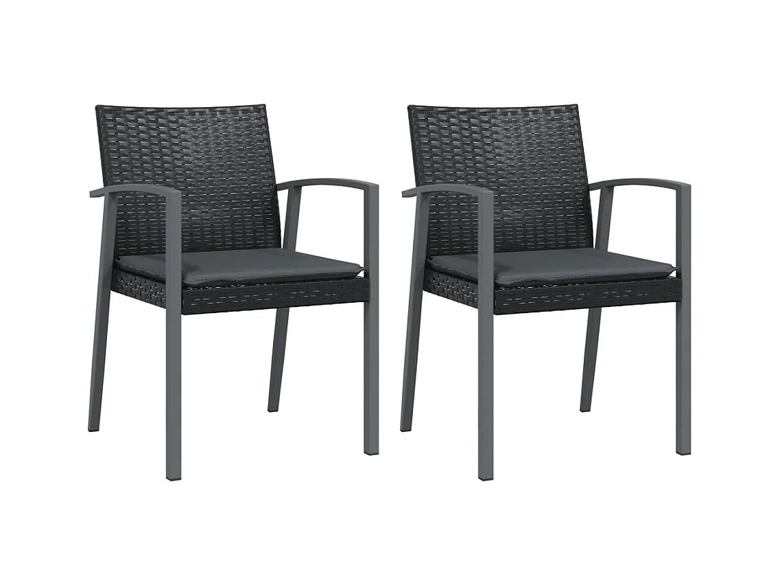 Tuinstoelen en kussens set van 2 zwart 56,5x57x83 cm rotan