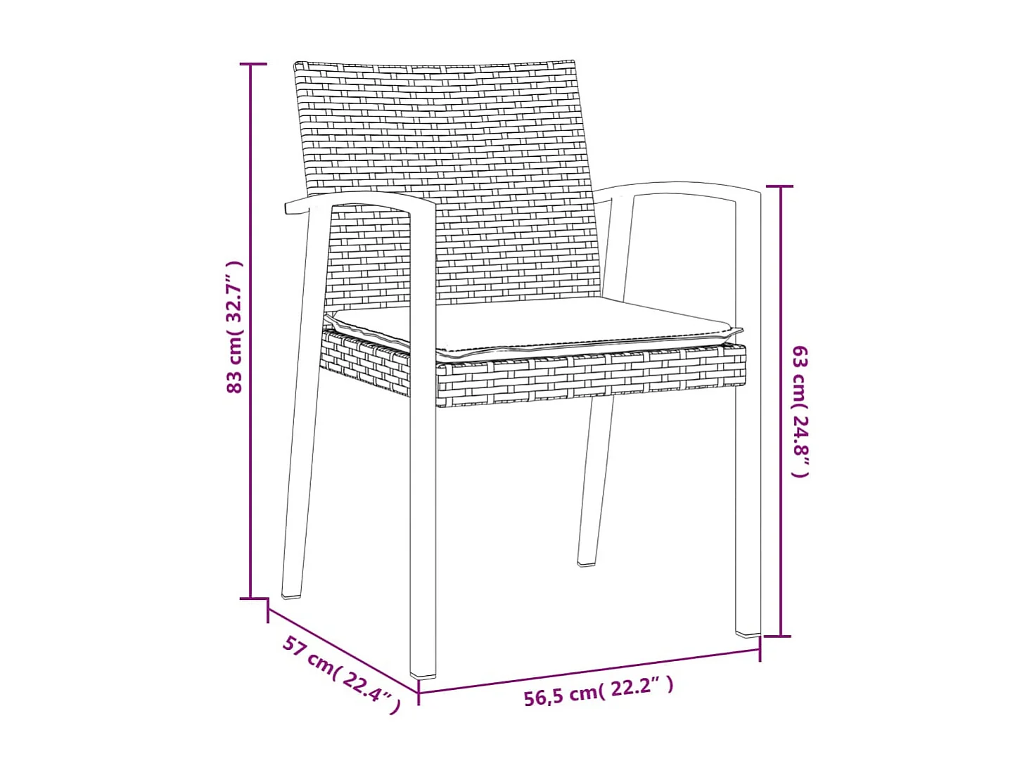 Chaises de jardin et coussins lot de 2 noir 56,5x57x83 cm rotin