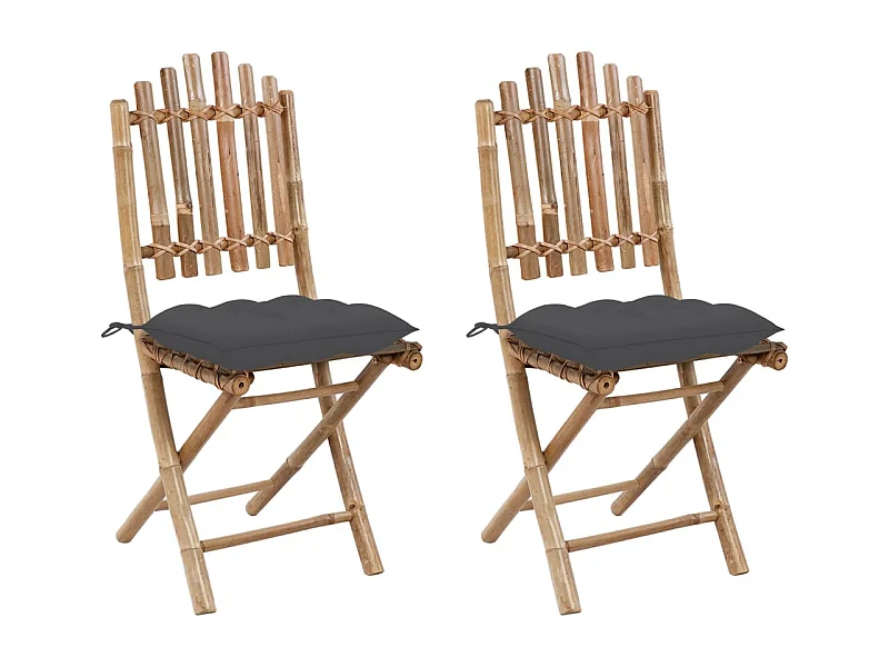 Set di 2 sedie da giardino pieghevoli con cuscini in bambù