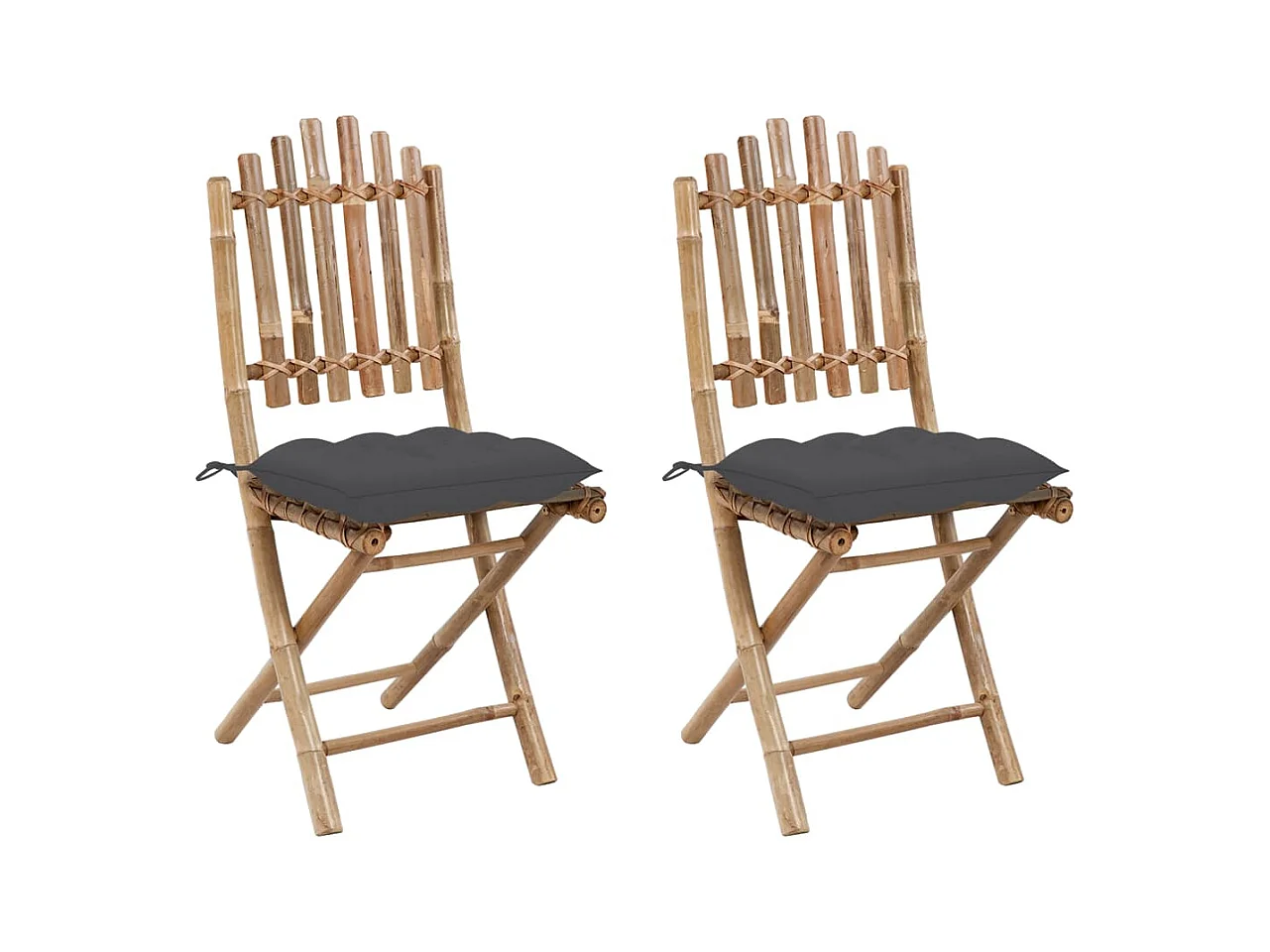 Set di 2 sedie da giardino pieghevoli con cuscini in bambù