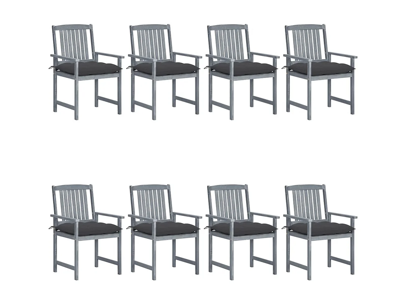 Chaises de jardin et coussins lot de 8 Bois acacia solide Gris