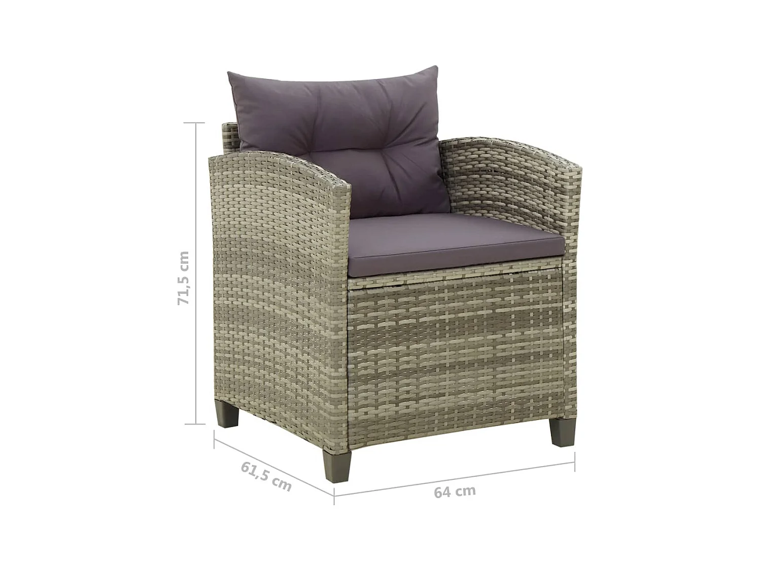 Silla de jardín con cojines de resina tejida gris