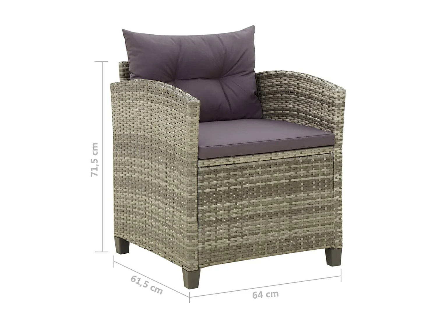 Chaise de jardin avec coussins Résine tressée Gris