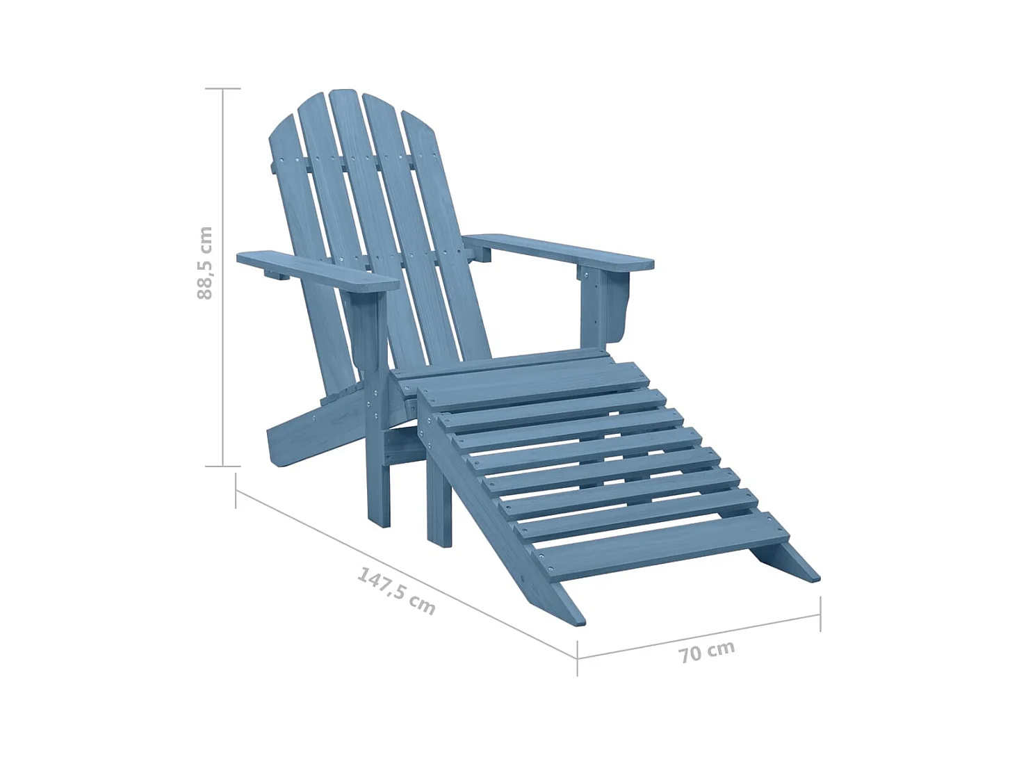 Chaise de jardin Adirondack avec pouf bois de sapin solide bleu
