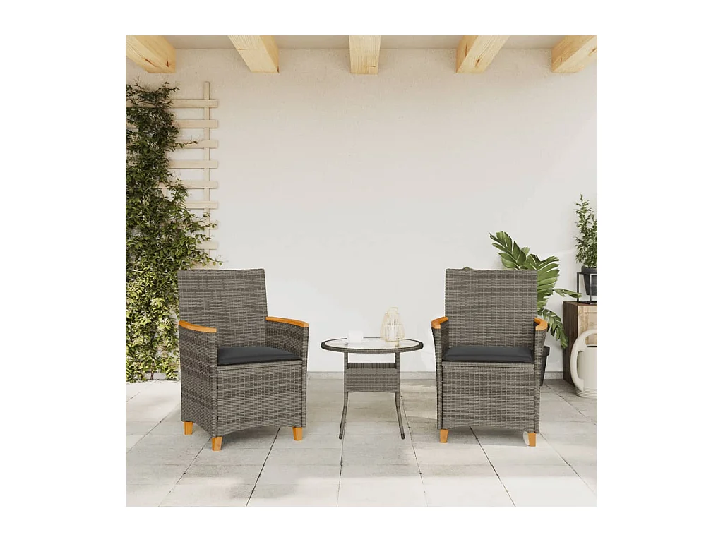 Tuinstoelen kussens set van 2 grijs geweven hars en hout