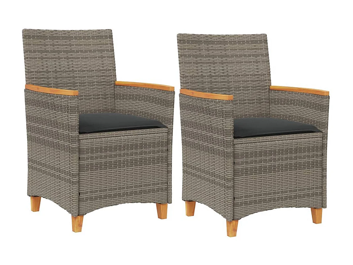 Chaises de jardin coussins lot de 2 gris résine tressée et bois