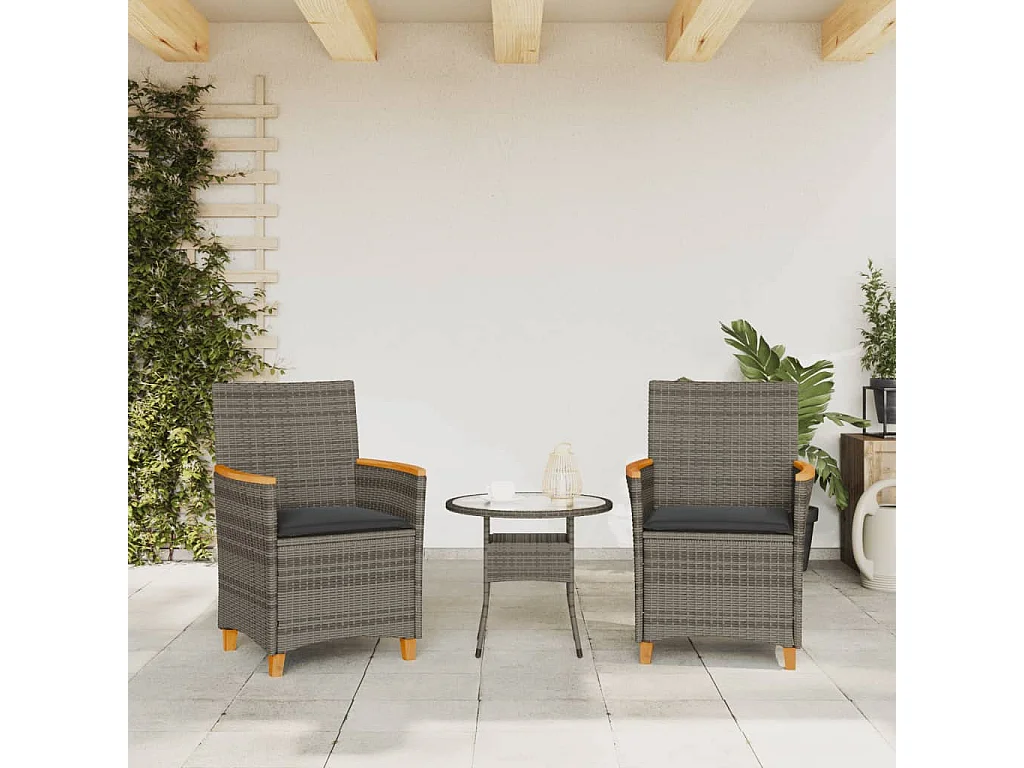 Chaises de jardin coussins lot de 2 gris résine tressée et bois