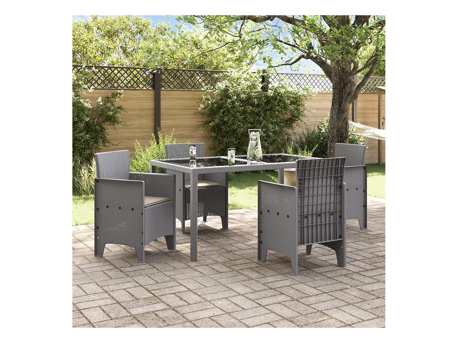 Chaises de jardin avec coussins 4 pcs gris clair poly rotin