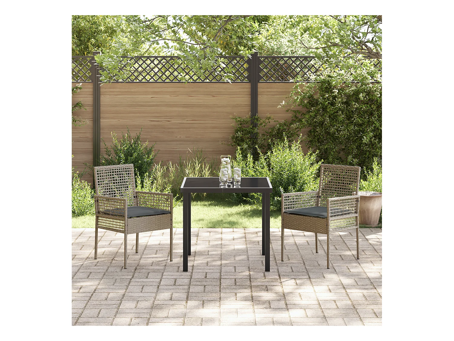 sedie da giardino con cuscini in polyrattan grigio