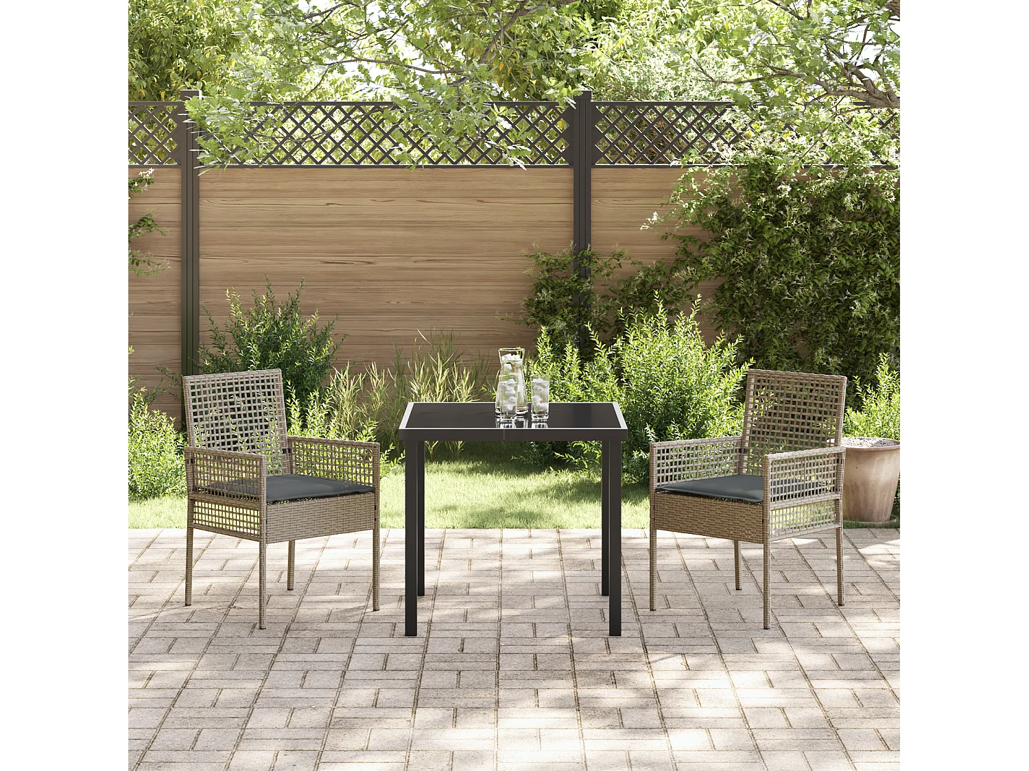 sillas de jardín con cojines de ratán sintético gris