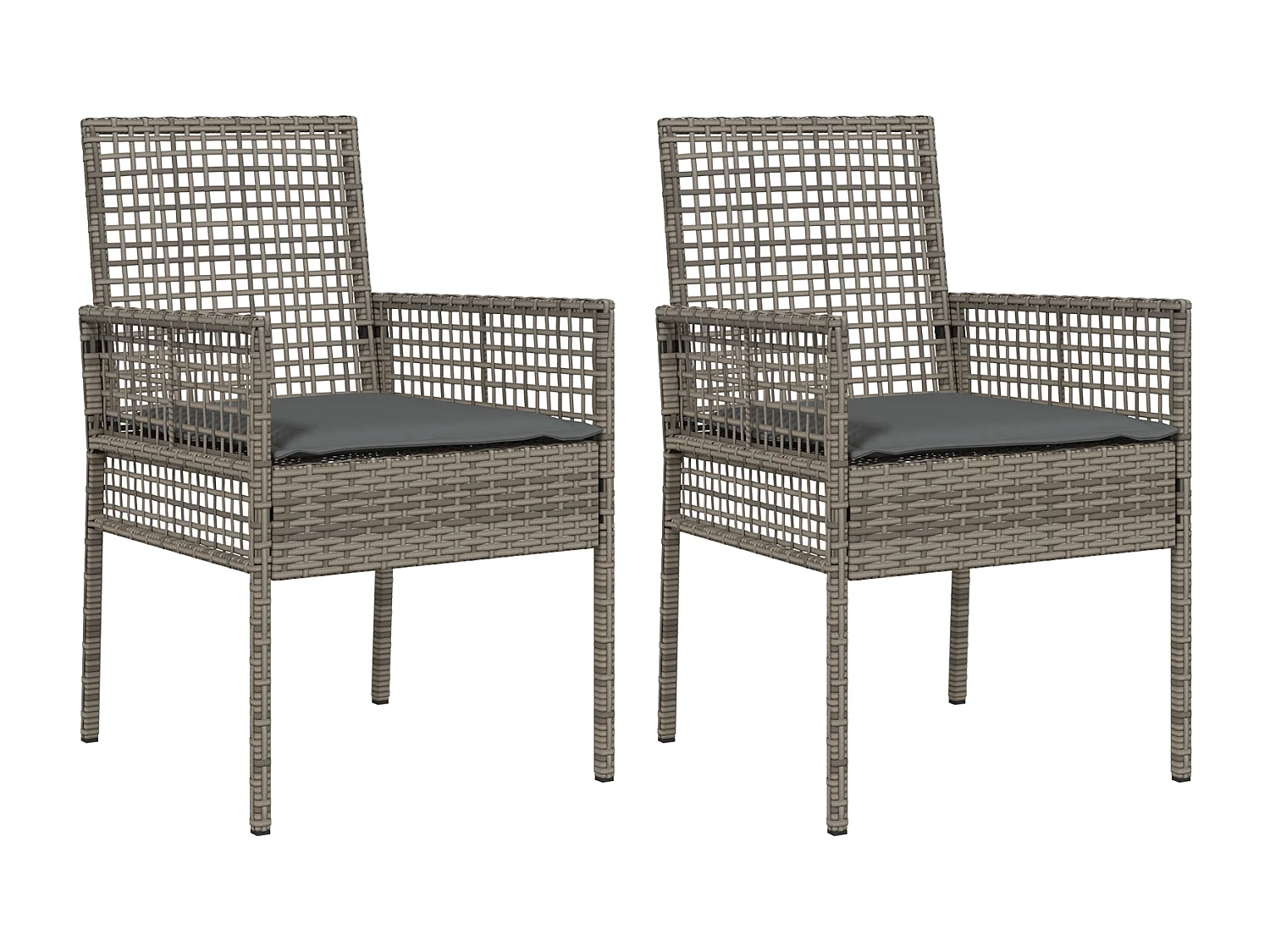 Chaises de jardin 2 pcs avec coussins gris en poly rattan