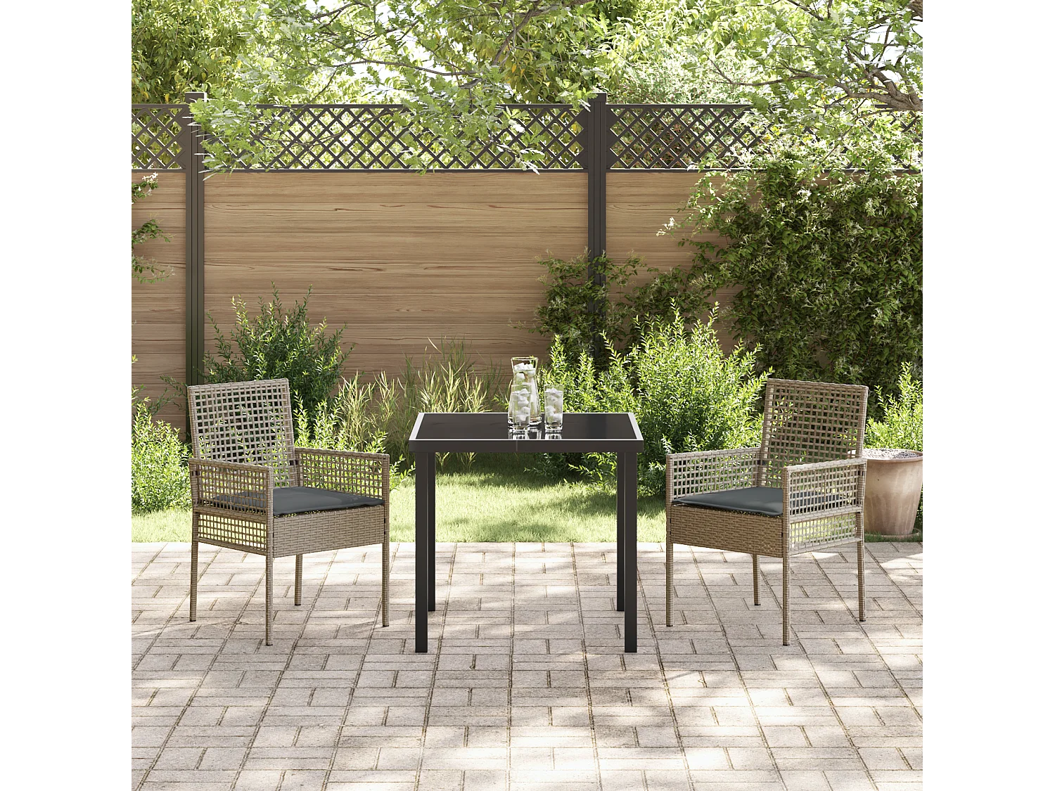 Chaises de jardin 2 pcs avec coussins gris en poly rattan