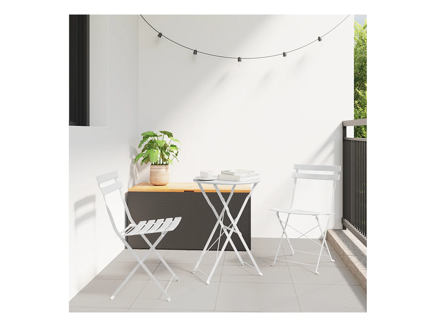 Sedie da giardino pieghevoli in acciaio bianco a 2 pezzi