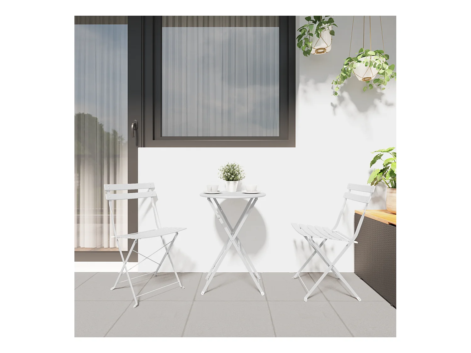 2-delige witte stalen opvouwbare tuinstoelen