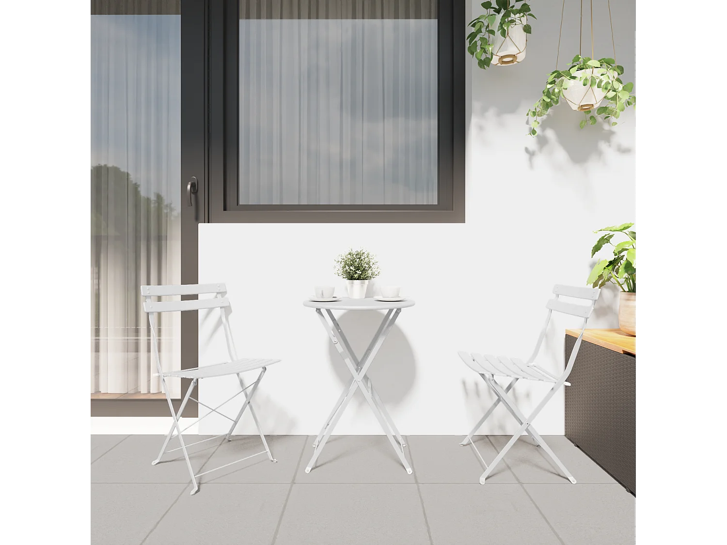 2-delige witte stalen opvouwbare tuinstoelen