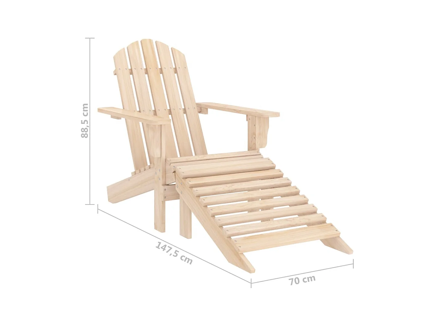 Chaise de jardin Adirondack avec pouf bois de sapin solide