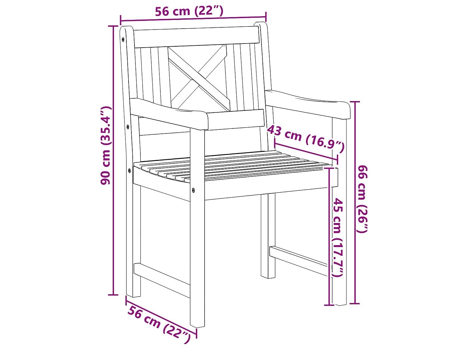 Tuinstoelen 6 stuks 56x55,5x90 cm Massief acaciahout