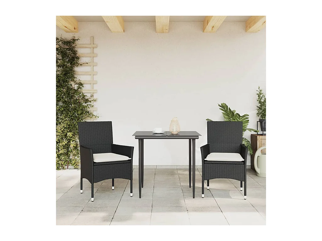 Chaises de jardin avec coussins lot de 2 noir résine tressée