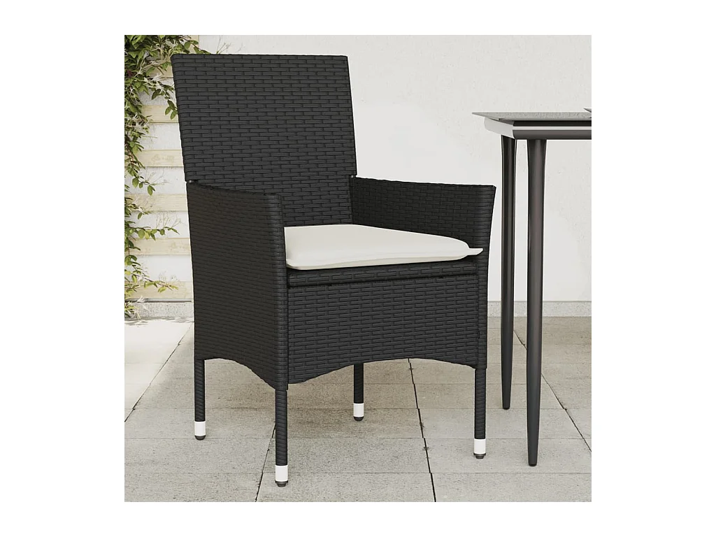 Tuinstoelen met kussens, set van 2, zwart, geweven hars