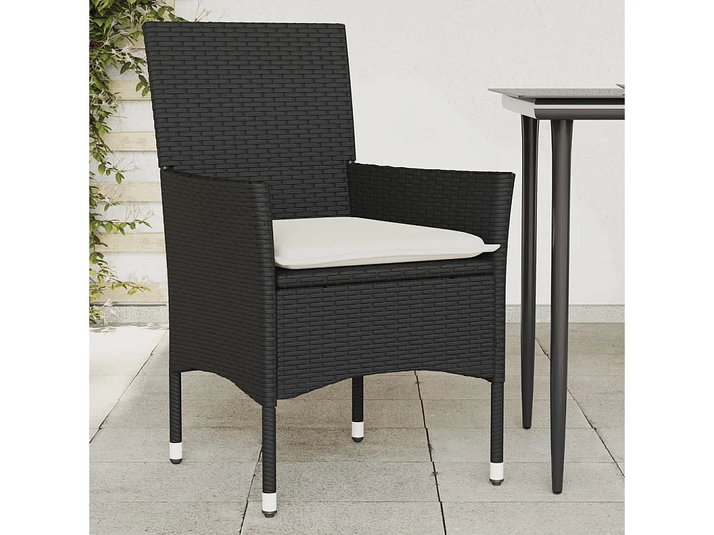 Chaises de jardin avec coussins lot de 2 noir résine tressée