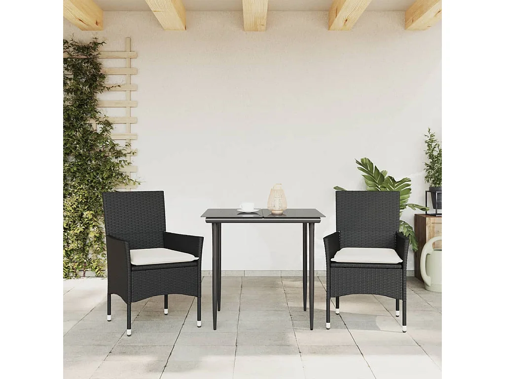 Chaises de jardin avec coussins lot de 2 noir résine tressée
