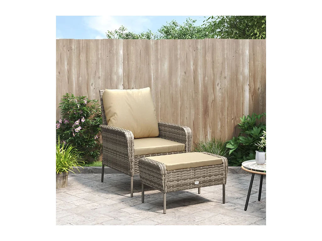 Sedia da giardino con sgabello in resina intrecciata marrone chiaro