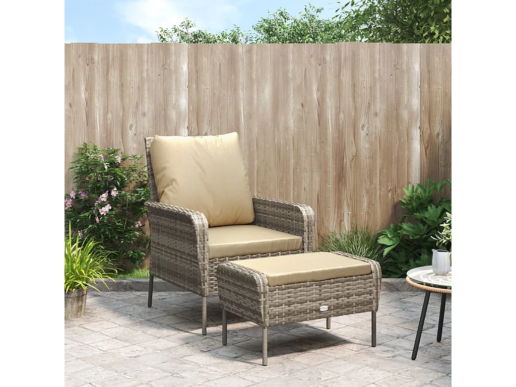 Chaise de jardin avec tabouret marron clair résine tressée