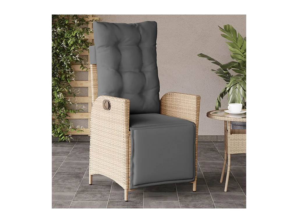 Liggende tuinstoel met voetenbankje beige rotan mix