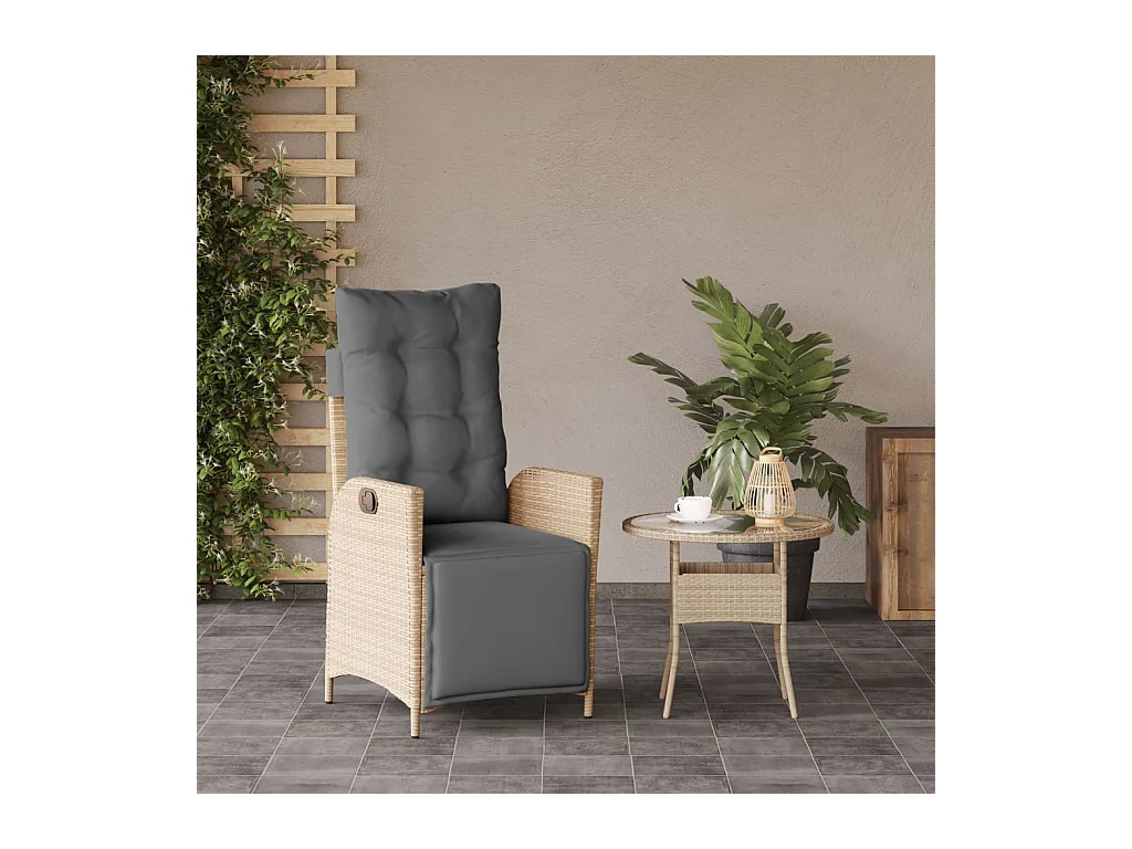 Liggende tuinstoel met voetenbankje beige rotan mix