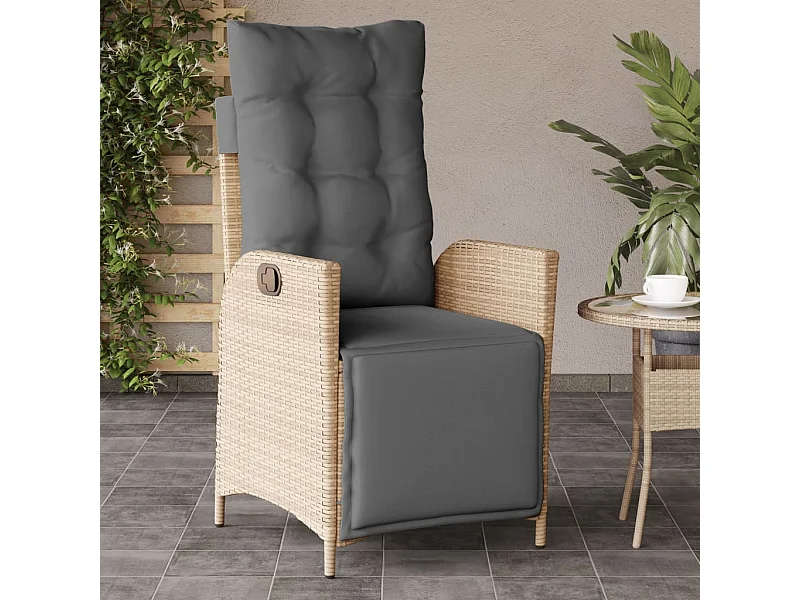 Chaise inclinable de jardin et repose-pied mélange beige rotin